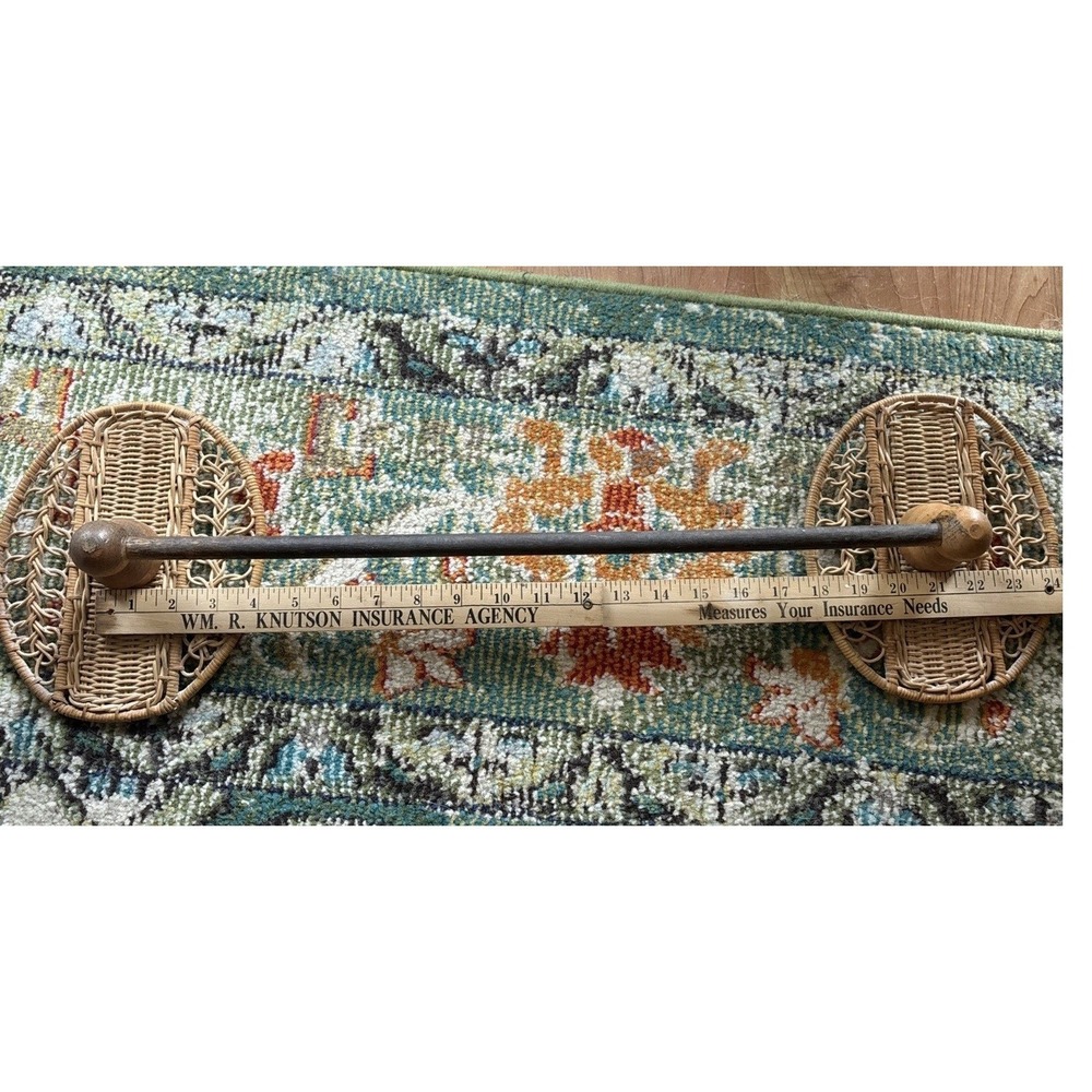 Rare Vintage Mid Century Boho Bamboo Rattan Wicker Wall Mounted Towel Rack